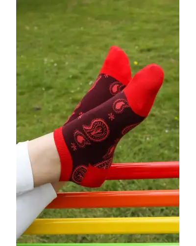 Women PEPER HAROW Paisley Womens Trainer Socks - Burgundy £11.00