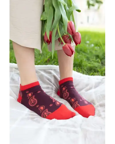 Women PEPER HAROW Paisley Womens Trainer Socks - Burgundy £11.00