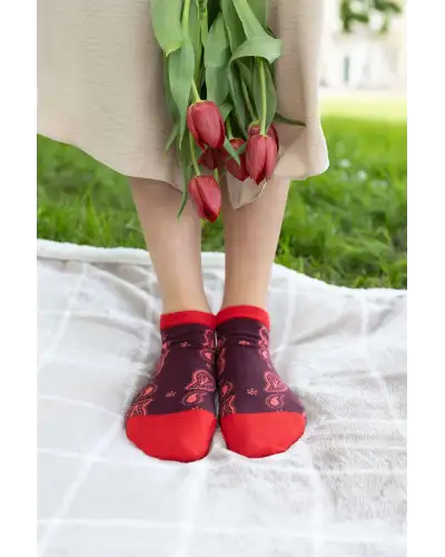 Women PEPER HAROW Paisley Womens Trainer Socks - Burgundy £11.00