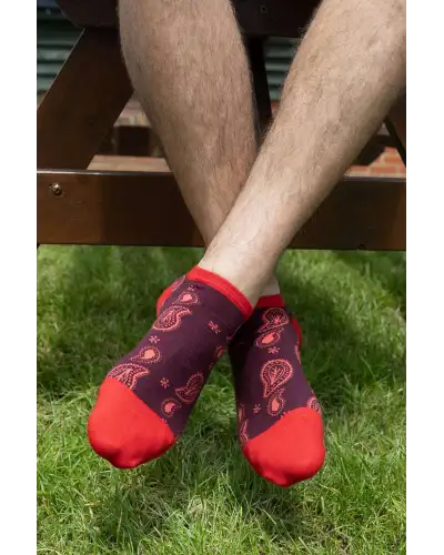 Men PEPER HAROW Paisley Mens Trainer Socks - Burgundy £14.00