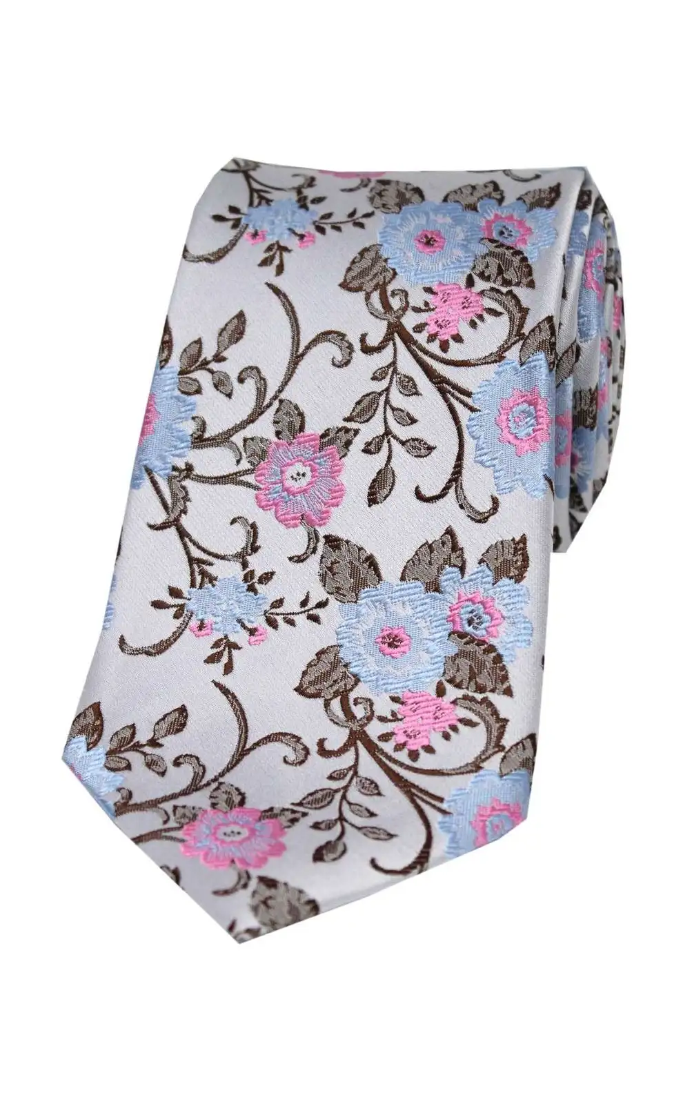Silk Ties Soprano Ties Soprano Silver With Pink And Blue Flowers Silk Tie £24.00