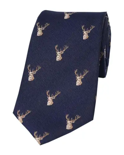 Silk Ties Soprano Ties Soprano Stags Heads On Navy Ground Country Silk Tie £24.00