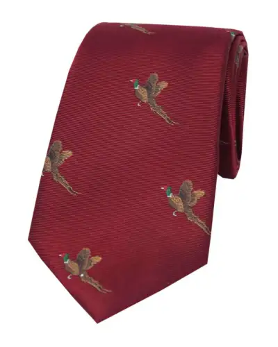 Silk Ties Soprano Ties Soprano Flying Pheasants On Wine Ground Country Silk Tie £24.00