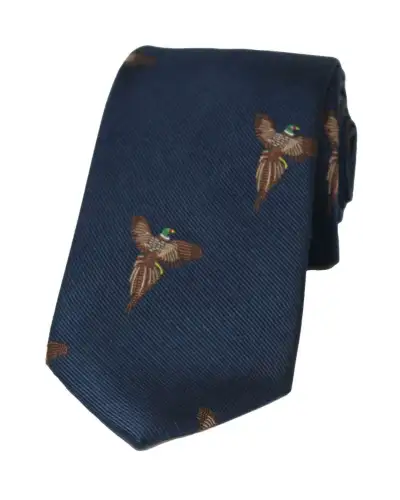 Silk Ties Soprano Ties Soprano Flying Pheasants On Blue Ground Country Silk Tie £24.00