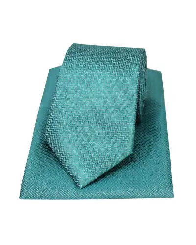 Soprano Teal Herringbone Silk Tie And Hanky Set | Soprano Ties ST TPSZWST7230 Silk Hankie