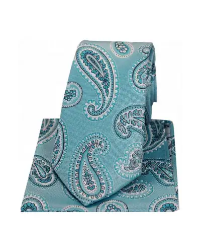 Soprano Turquoise Green Paisley Silk Tie And Hanky Set | Soprano Ties ST TPSYWRS07 Silk Hankie