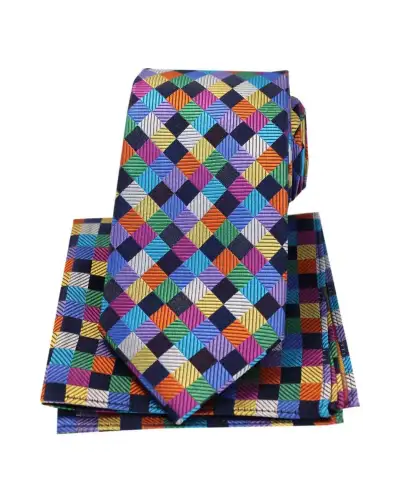 Posh & Dandy Multi Coloured Diamonds Luxury Silk Tie And Hanky Set | Soprano Ties ST TPSYPD400 Silk Hankie