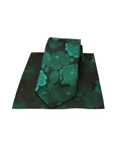 Soprano Shades Of Green Large Flowers Silk Tie And Pocket Square | Soprano Ties ST TPSWST80 Silk Hankie