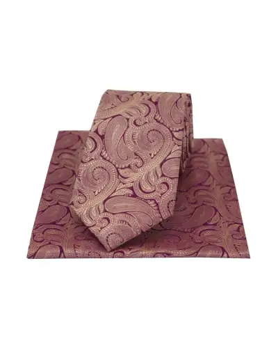 Soprano Purple Ground With Fuchsia Paisley Luxury Silk Tie And Hanky | Soprano Ties ST TPSWST7200 Silk Hankie