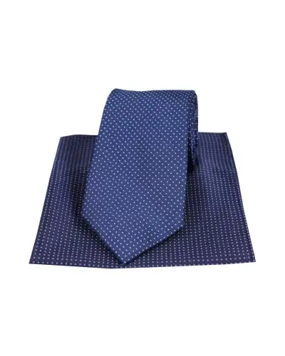 Navy With Blue Pin Dots Silk Tie And Pocket Square | Soprano Ties ST TPSWS09112 Silk Hankie