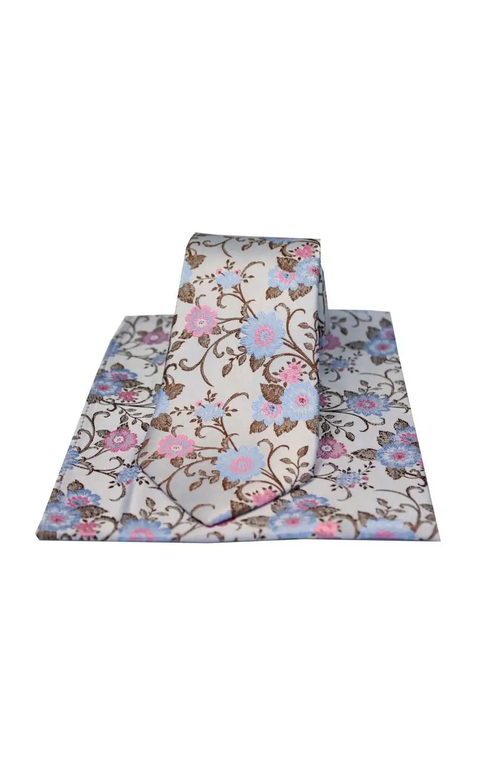 Pocket Square Soprano Ties Soprano Silver With Pink And Blue Flowers Silk Tie And Pocket Square £34.00