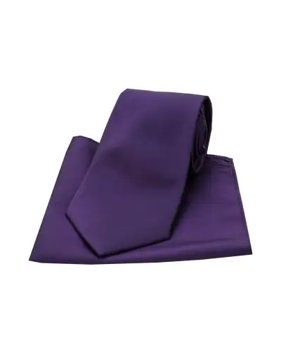 Deep Purple Satin Silk Tie And Pocket Square | Soprano Ties ST TPSWQ DEEP PURPLE Silk Hankie