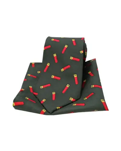 Hankie - Soprano Shotgun Cartridges On Dark Green Ground Country Silk Tie And Pocket Square | Soprano Ties ST TPSNS6102 Silk