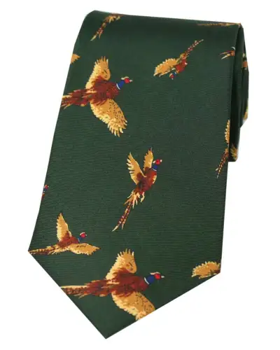 Silk Ties Soprano Ties Soprano Flying Pheasants On Country Green Ground Country Silk Tie £23.00