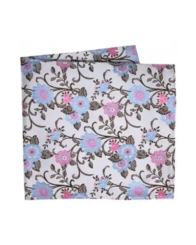Pocket Square Soprano Ties Soprano Silver With Pink And Blue Flowers Silk Pocket Square £15.00