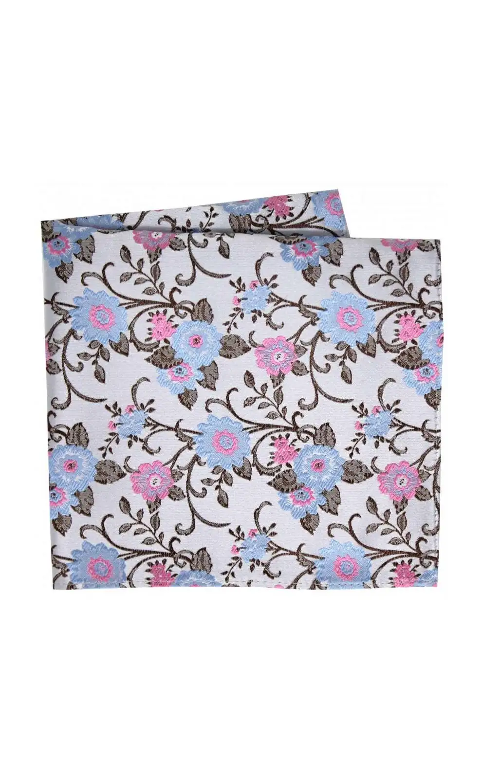 Pocket Square Soprano Ties Soprano Silver With Pink And Blue Flowers Silk Pocket Square £15.00