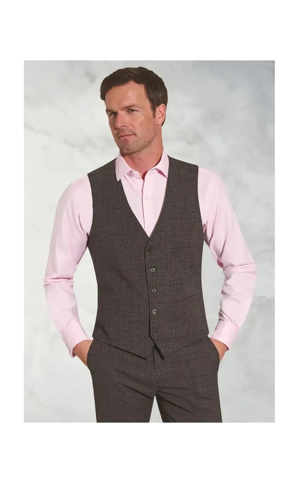 Waistcoats Brook Taverner Tailored Fit Cassino Grey Check Washable Waistcoat-BT-1540C £71.00