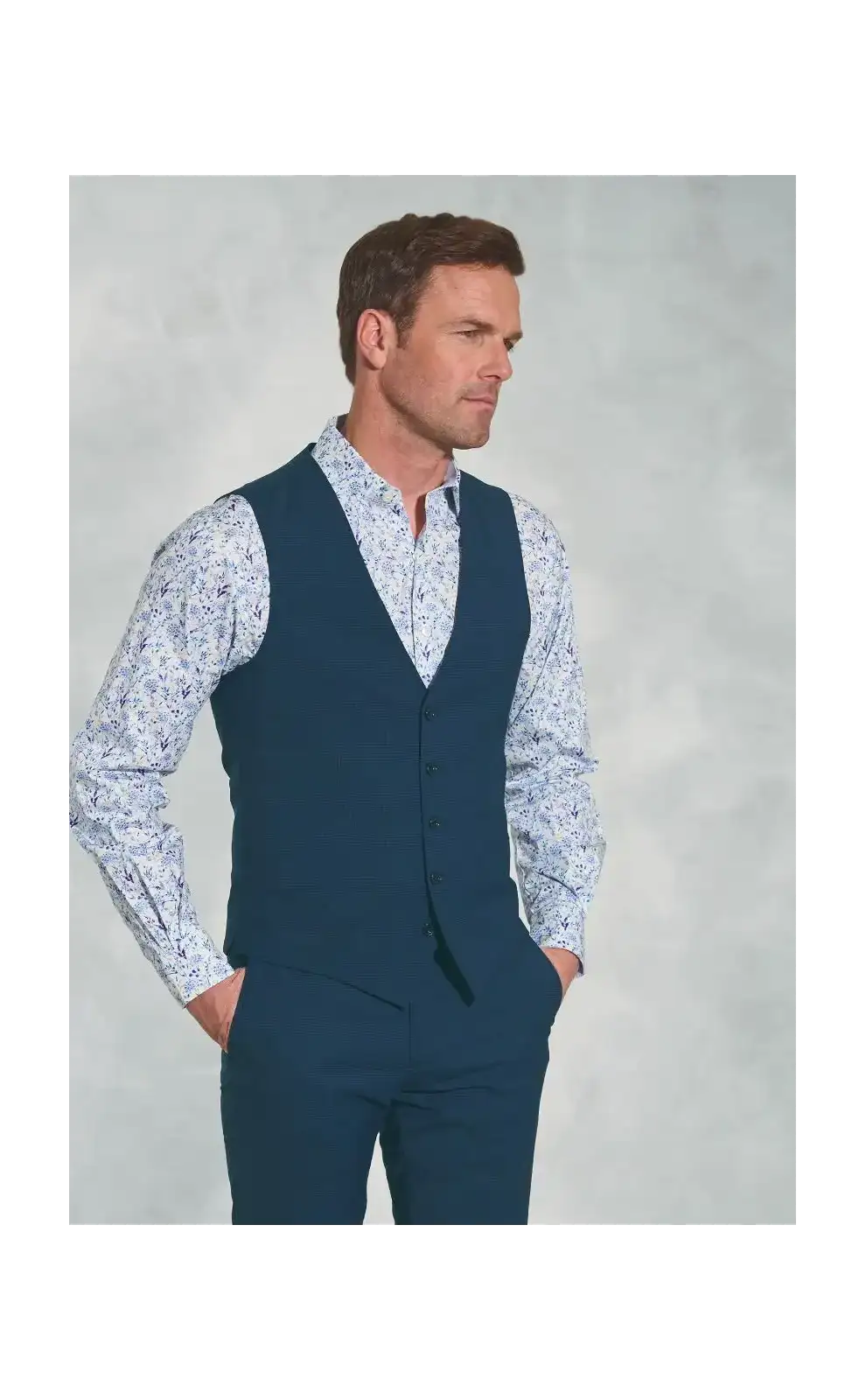Waistcoats Brook Taverner Tailored Fit Cassino Navy Check Washable Waistcoat-BT-1540A £71.00