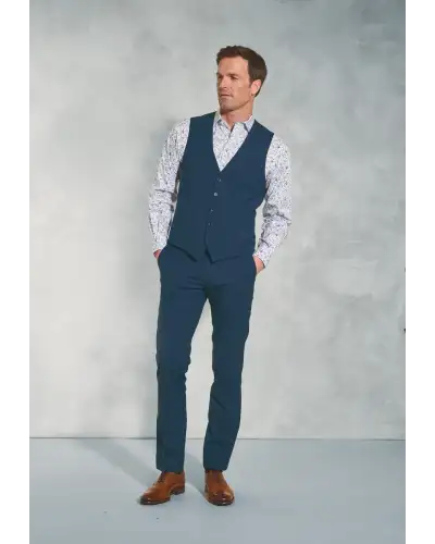 Waistcoats Brook Taverner Tailored Fit Cassino Navy Check Washable Waistcoat-BT-1540A £71.00