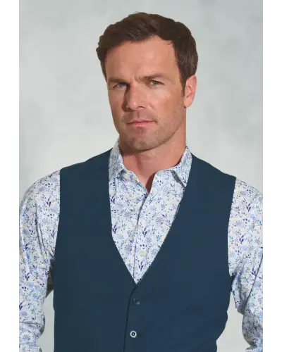 Waistcoats Brook Taverner Tailored Fit Cassino Navy Check Washable Waistcoat-BT-1540A £71.00