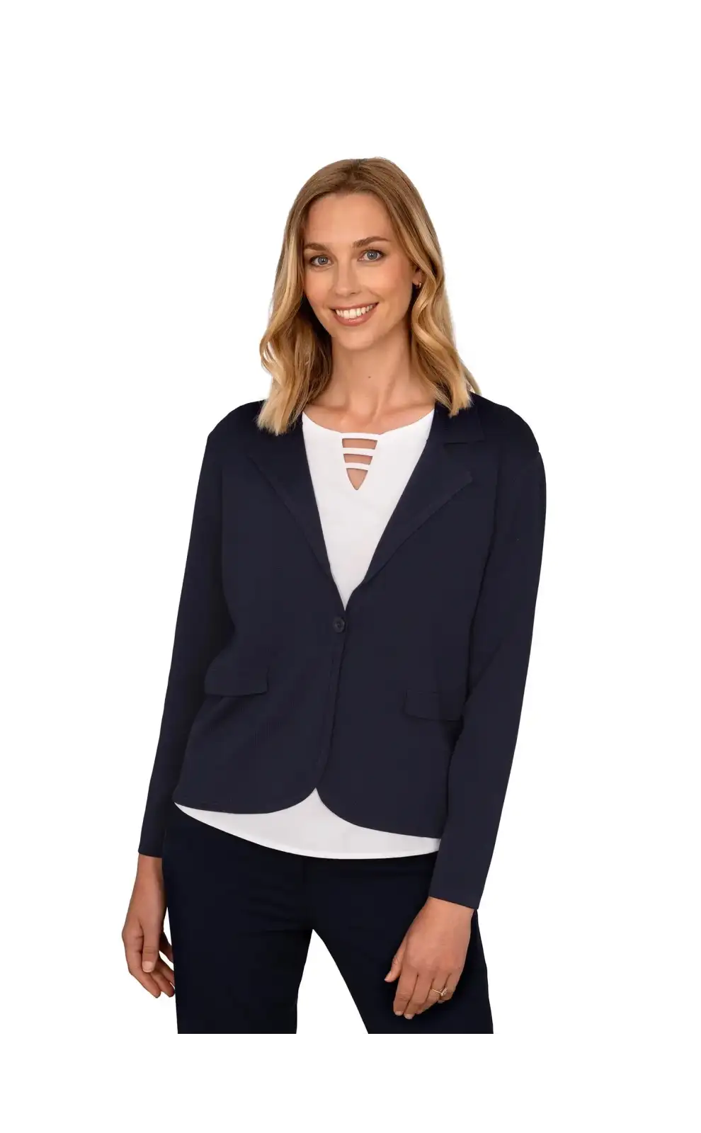 Knitwear Vortex Designs Jackie Navy Knit Jacket-VD-9416773992769 £41.00