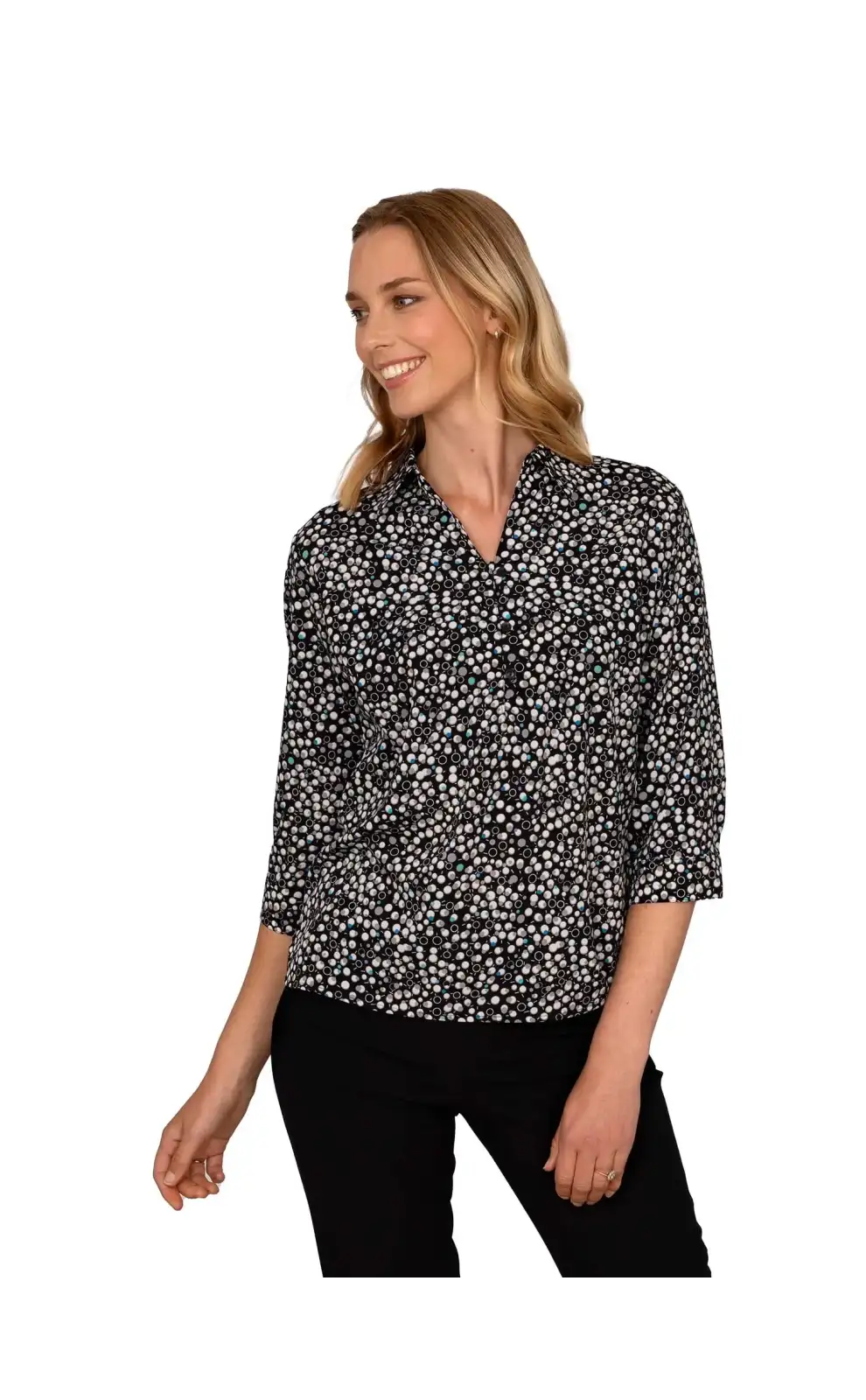 Tops Vortex Designs Evie Black Bubble 3 4 Sleeve With Collar-VD-9341229891905 £26.00