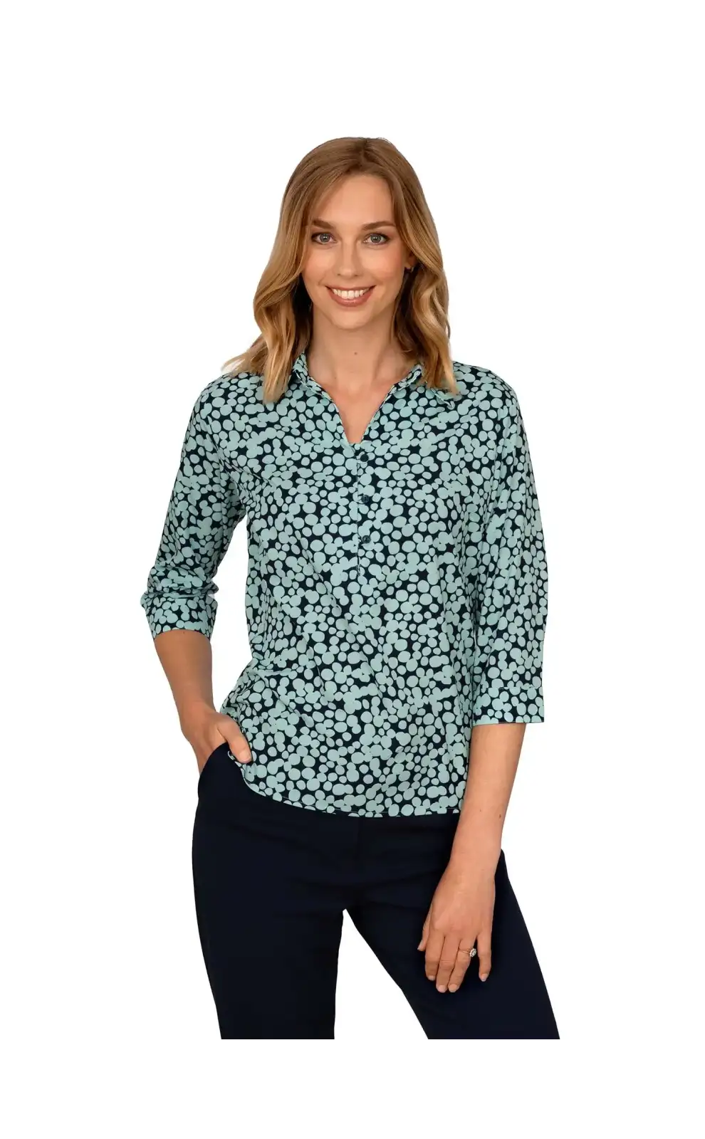 Tops Vortex Designs Sienna Sage 3 4 Sleeve Tunic With Collar-VD-9340914696513 £26.00