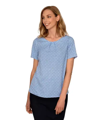 Tops Vortex Designs Molly Sky Blue Geo Print Tuck Neck-VD-9340911190337 £26.00