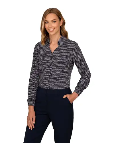Blouses Vortex Designs Emma Navy Blue Button Down Long Sleeve-VD-9253767217473 £28.00
