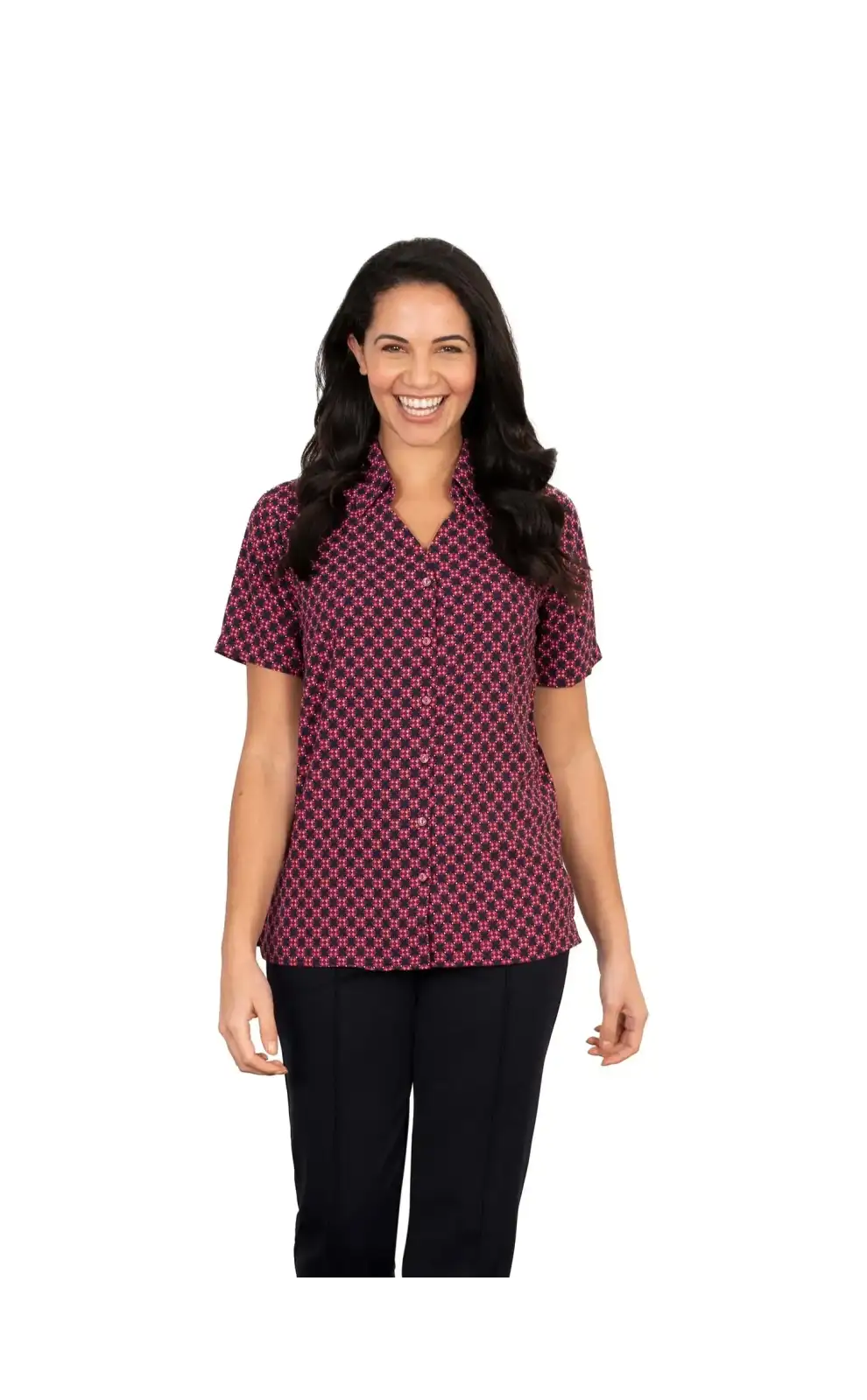 Blouses Vortex Designs Sarah Red Button Down Short Sleeve-VD-9075543802177 £26.00