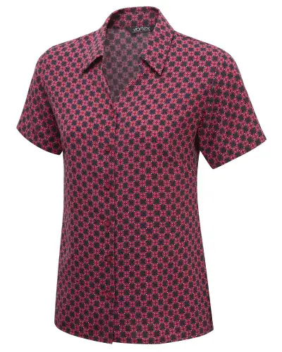Blouses Vortex Designs Sarah Red Button Down Short Sleeve-VD-9075543802177 £26.00