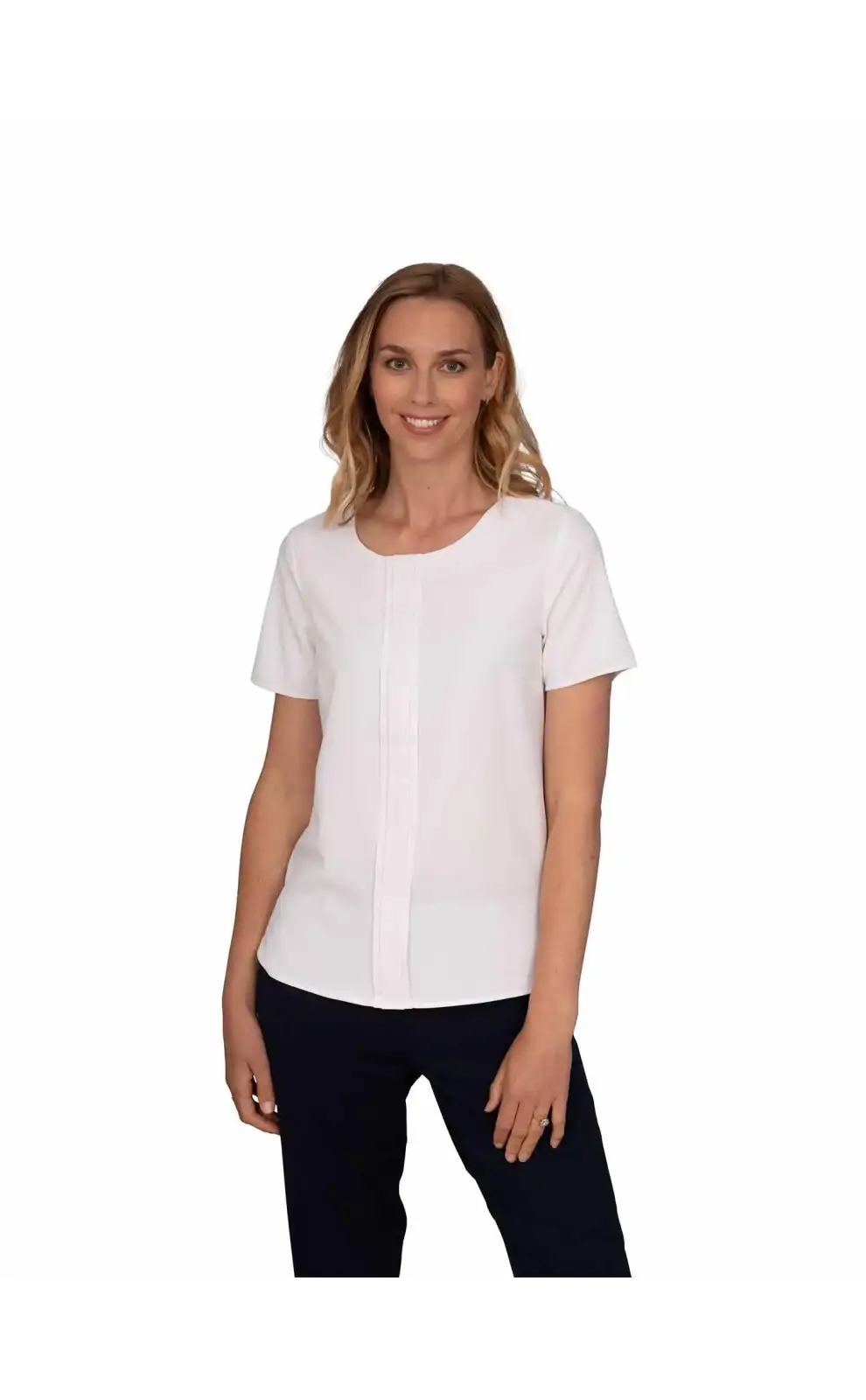 Tops Vortex Designs Poppy White Pleat Front Short Sleeve-VD-9075509559617 £26.00