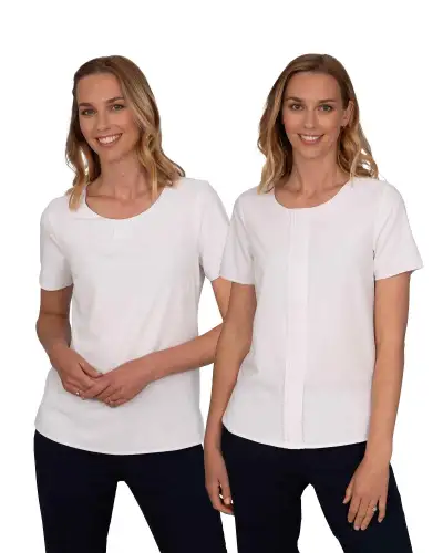 Tops Vortex Designs Poppy White Pleat Front Short Sleeve £27.00