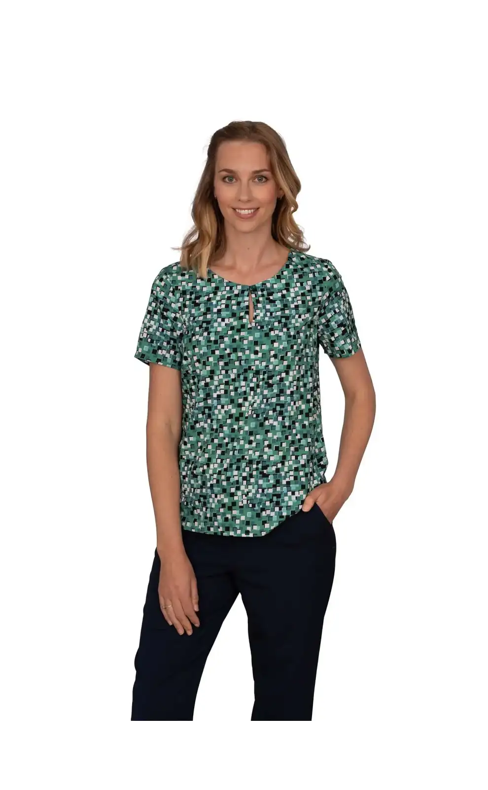 Tops Vortex Designs Kelly Green Button Neck Short Sleeve-VD-9075265732929 £26.00