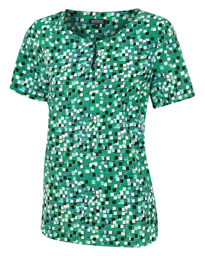 Tops Vortex Designs Kelly Green Button Neck Short Sleeve-VD-9075265732929 £26.00