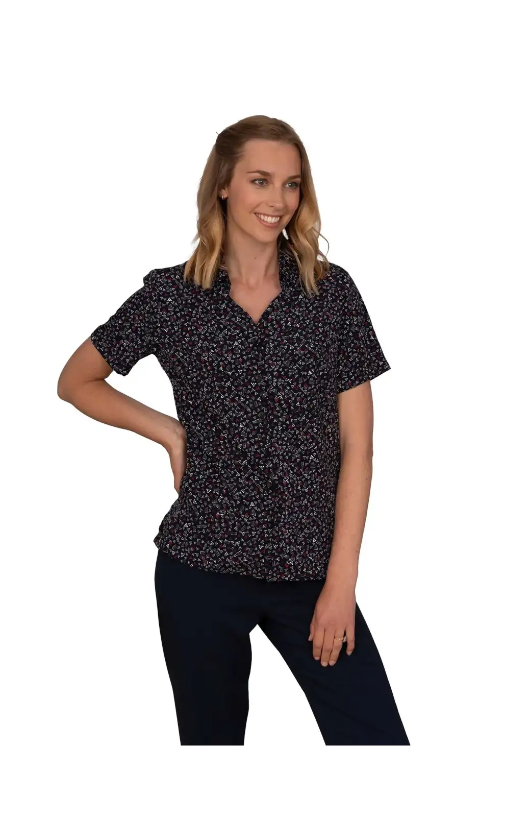 Blouses Vortex Designs Jenni Red Button Down Short Sleeve-VD-9075259474241 £26.00