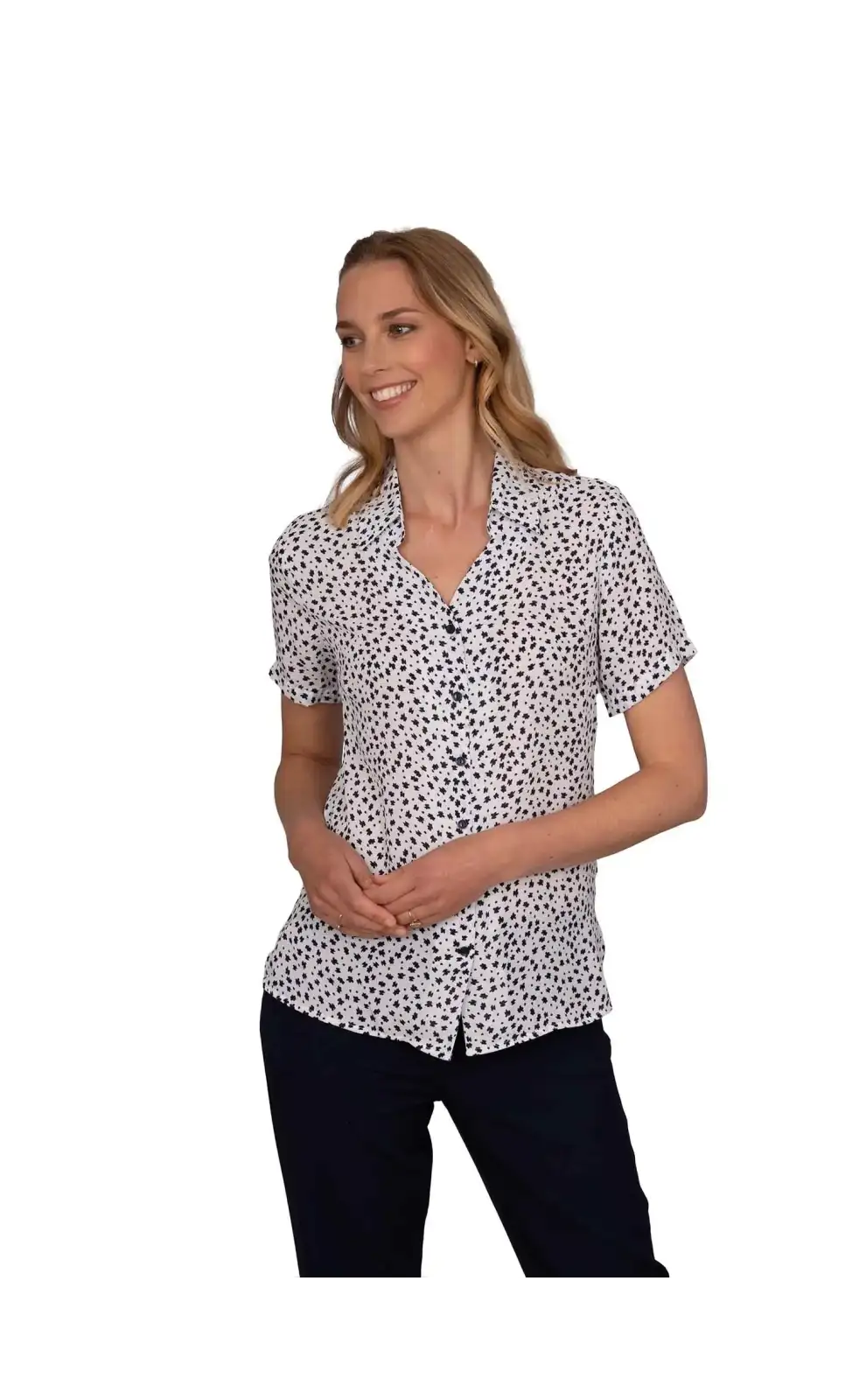 Blouses Vortex Designs Heidi White Button Down Short Sleeve-VD-9075255804225 £26.00