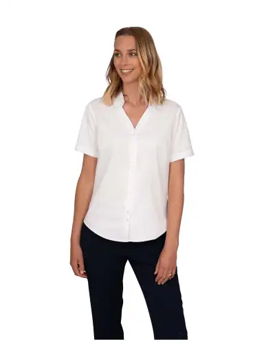 Blouses Vortex Designs Freya White Double Button Short Sleeve-VD-9075243581761 £42.00