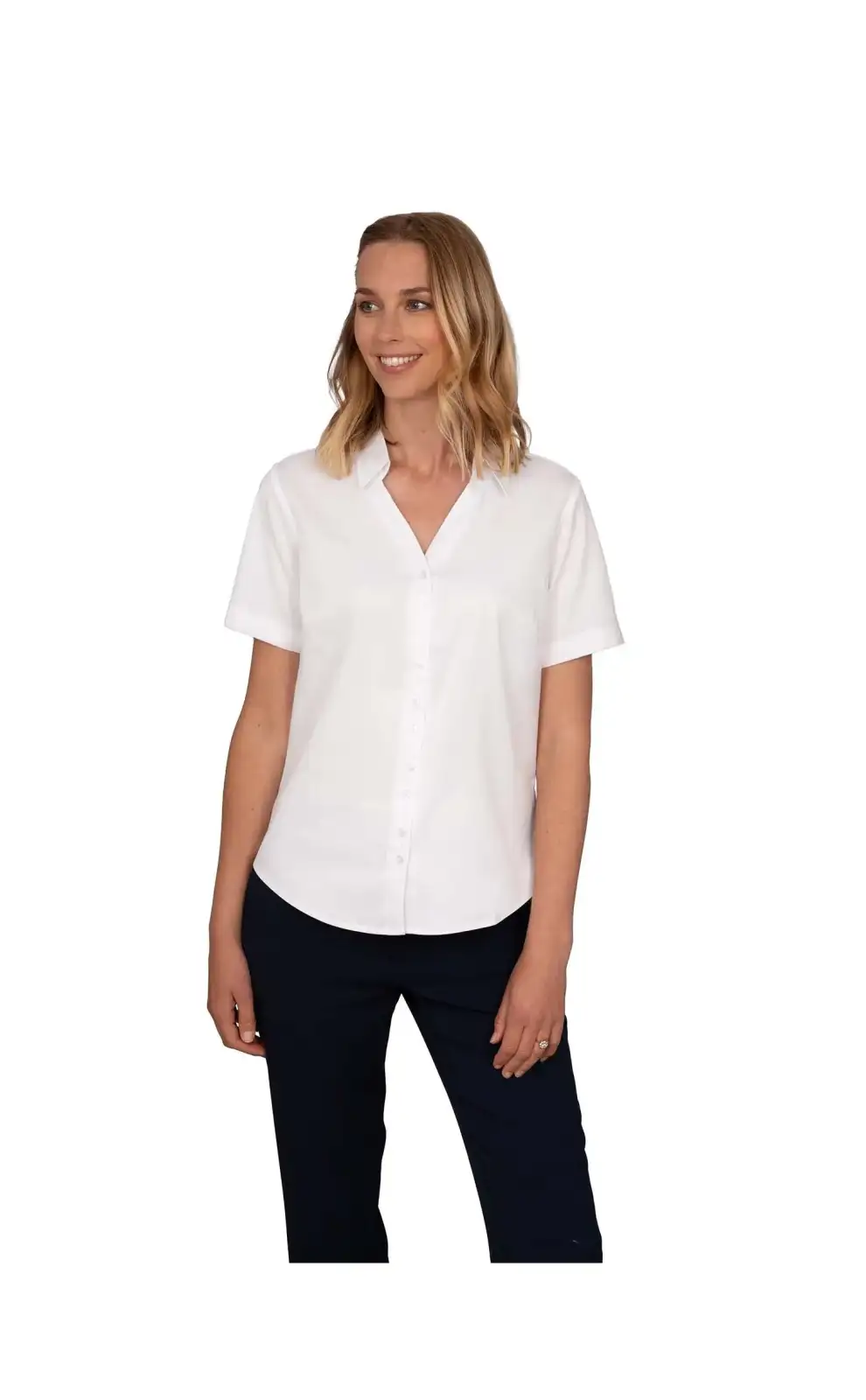 Blouses Vortex Designs Freya White Double Button Short Sleeve-VD-9075243581761 £42.00
