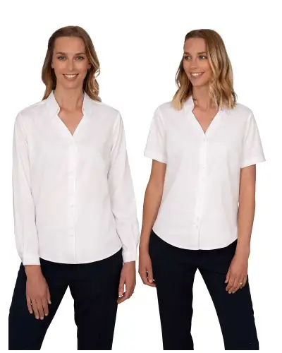 Blouses Vortex Designs Freya White Double Button Short Sleeve-VD-9075243581761 £42.00