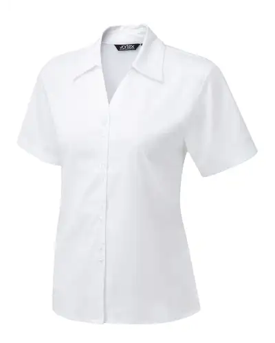 Blouses Vortex Designs Freya White Double Button Short Sleeve-VD-9075243581761 £42.00