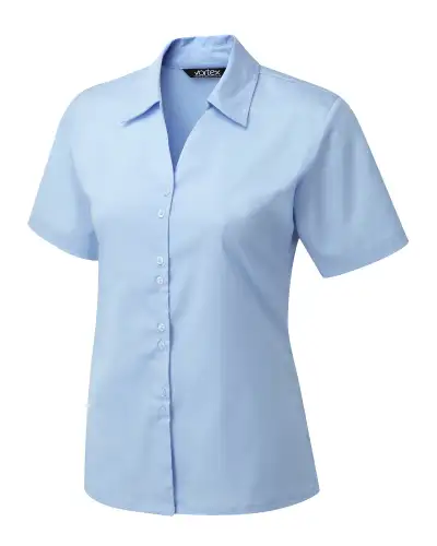 Blouses Vortex Designs Freya White Double Button Short Sleeve-VD-9075243581761 £25.00