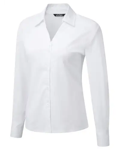 Blouses Vortex Designs Freya White Double Button Long Sleeve-VD-9075233194305 £41.00