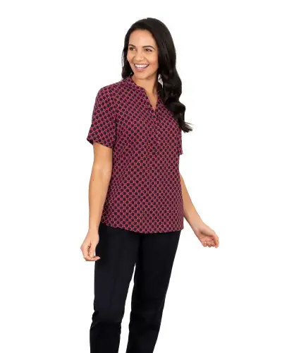 Tops Vortex Designs Bonnie Red 3 Button Neck Short Sleeve £28.00
