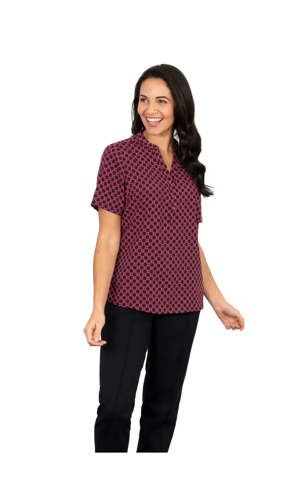 Tops Vortex Designs Bonnie Red 3 Button Neck Short Sleeve-VD-9073811620161 £26.00