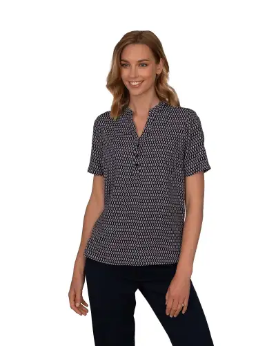 Tops Vortex Designs Beth Navy 3 Button Neck Short Sleeve £28.00