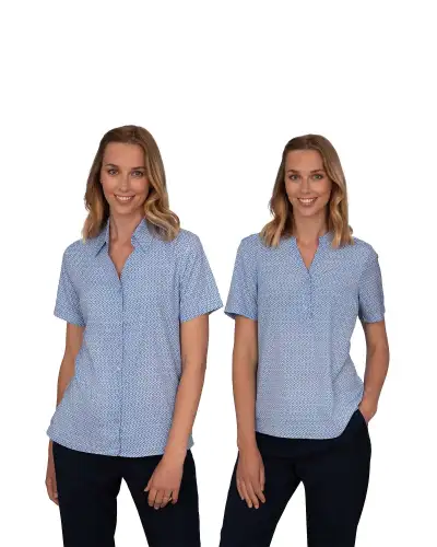 Tops Vortex Designs Beth Sky 3 Button Neck Short Sleeve-VD-9073643159873 £26.00