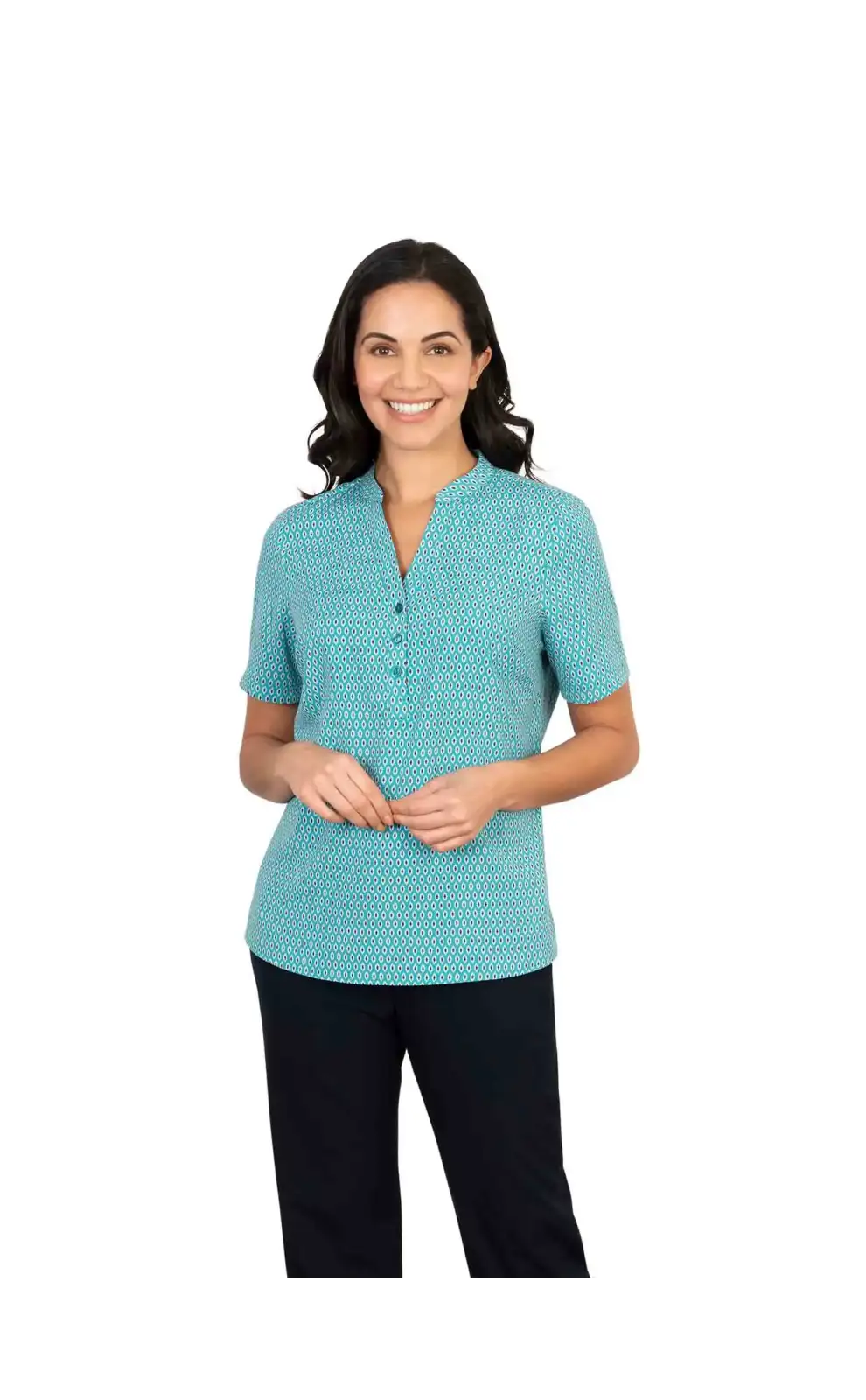 Tops Vortex Designs Beth Jade 3 Button Neck Short Sleeve-VD-9073642078529 £26.00