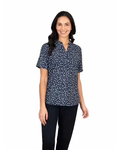 Tops Vortex Designs Bella Navy 3 Button Neck Short Sleeve £28.00