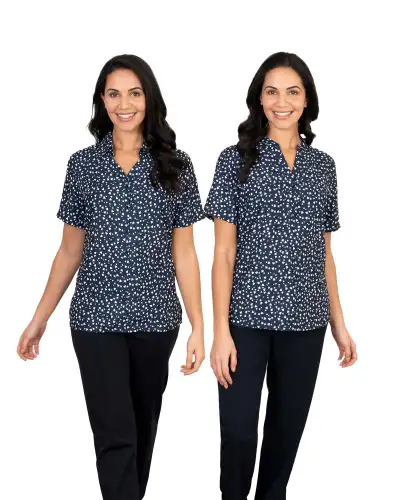 Tops Vortex Designs Bella Navy 3 Button Neck Short Sleeve-VD-9073584832833 £26.00